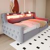 Polsterbett Schlafsofa 90 x 200 cm,Hydraulischem Stauraum, Weicher, Dicker Rckenlehne und Armlehnen, Mit LED-Beleuchtung, Ablagefach, Steckdose und Ladeanschluss, Komplett mit Lattenrost,Hellgrau Bild 3