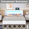 Polsterbett 160x200 Bett mit LED-Lichtleiste, Bluetooth-Player und USB-Aufladung, Stauraumbett aus PU-Leder, Hochbettkasten, Doppelbett mit Lattenrost Weiß Bild 5