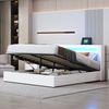 Polsterbett 160x200 Bett mit LED-Lichtleiste, Bluetooth-Player und USB-Aufladung, Stauraumbett aus PU-Leder, Hochbettkasten, Doppelbett mit Lattenrost Weiß Bild 3