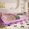 Merax Daybett, Kinderbett, Doppelbett, 140*200cm Tagesbett, Schlafsofa, Bett mit Lattenrost (ohne Matratze), mit LED-Lichtleiste, mit hydraulischem Hebemechanismus, USB-Anschluss, Typ-C, Vliesimitat, Rosa Bild 3