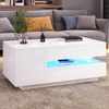 Couchtisch 90 x 50 x 34,5 cm mit Höhenverstellung, Schublade, Schrank, verstecktem Stauraum und LED in Weiß Bild 2