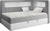 Boxspringbett mit LED, Einzelbett mit Bettkasten und Topper - JUNIOR GOLD 3 - 90x200 cm - Grau und Weiß - Rechte Seite Bild 2