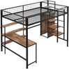 Hochbett, 140*200 cm, Eisenbett, Ablageleiter, mehrere Regale, Ohne Matratze, Einbauschrank, Schreibtisch, Schwarz Bild 5