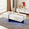 Couchtisch, Spanplatte in Hochglanz marmorähnlicher Optik mit LED-Beleuchtung & 3 Schubladen, 100x50x34,5 cm, Weiß Bild 4