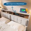 Polsterbett Doppelbett 160x200 cm mit USB-C Ladestation, verstellbarem Kopfteil und Stauraum, Leinen, Beige Bild 3