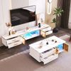 Couchtisch aus Spanplatte mit LED & Glasfront, 100x50x40 cm, Weiß/Gold Bild 2