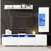 KLAM HOME Wohnwand 3-tlg. TV Wohnwand Set Weiß Hochglanz mit LED, (Wohnzimmer Möbel Set für TV bis 80 Zoll), TV Schrank + Vitrine + Hängeregal mit Beleuchtung Bild 4