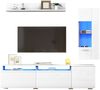 KLAM HOME Wohnwand 3-tlg. TV Wohnwand Set Weiß Hochglanz mit LED, (Wohnzimmer Möbel Set für TV bis 80 Zoll), TV Schrank + Vitrine + Hängeregal mit Beleuchtung Bild 2