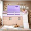 Hochbett Kinder 90x200 cm mit Lattenrost Rutsche Kinderbett Kinderhochbett Stockbett Vorhang Tunnel Lila Peach Bild 2