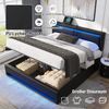 OKWISH Polsterbett mit LED-Beleuchtung und Stauraum (ohne Matratze), mit USB-Anschluss (kabelloses/kabelgebundenes), Verstellbares Kopfteil Bild 3