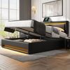 OKWISH Polsterbett mit LED-Beleuchtung und Stauraum (ohne Matratze), mit USB-Anschluss (kabelloses/kabelgebundenes), Verstellbares Kopfteil Bild 2