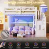 Hochbett mit RGB LED-Streifen, Stauraum, Lattenrost, Rausfallschutz und Regal, Treppe mit Regal, 90x200 cm, Kinderbett, Einzelbett, Kiefer Bild 5