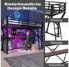 Flieks Hochbett LED Metallbett Kinderbett 90x200 cm mit Rausfallschutz und Schreibtisch Bild 3