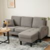 Merax 166cm L-förmiges Ecksofa mit Chaiselongue – 3-Sitzer Sofa, Atmungsaktiver Baumwoll-Leinenstoff, Kunststoffbeine, Antikgrau Bild 2