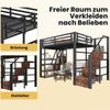 Hochbett, 140 x 200 cm, Eisenrahmen, Ablagefach, integrierte Stufen, Schutzgeländer, Leiter, mit LED-Lichtleiste, offener Stauraum unter dem Bett, Matratze nicht im Lieferumfang enthalten, schwarz Bild 4