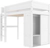 Hochbett aus Kiefernholz mit Kleiderschrank & Staufach, 90x200 cm, Weiß, ohne Matratze Bild 5