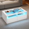 Couchtisch mit Glasplatte, LED-Beleuchtung & 2 Schubladen, 100x50x35 cm, Weiß Bild 4