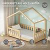 ML-DESIGN Spielbett Hausbett Kinderbett inkl. Lattenrost & Rausfallschutz Kinder Bodenbett, Abenteuerbett 70x140 cm mit Matratze Himmelbett Kiefer Jugendbett Natur Bild 2