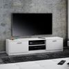 Home Collective TV-Schrank 160cm breit Lowboard mit matter Oberfläche Fernsehtisch (abgerundete Kante und Metall-Rollschienen Fernsehkommode) mit 2 Türen und 2 Regalen, aus laminiertem Board weiß Bild 3