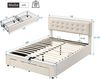 Merax Polsterbett 140*200 mit Lattenrost und Kopfteil, Stauraumbett, Hydraulisch Polsterbett, Doppelbett, mit 2 Schubladen, Holzlattenunterstützung, Samt, beige Bild 4