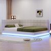 Merax Daybett Doppelbett Polsterbett 160x200cm mit USB & LED, Tagesbett Schlafsofa mit Lattenrost, Gästebett Funktionsbett, Samt, beige Bild 3