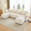 Merax U‑/L‑förmiges Chenille‑Sofa mit 2 Hockern, umwandelbare Eckcouch mit verstellbaren Armlehnen, Cloud‑Sofa‑Design, inkl. 4 Dekokissen und 2 Kopfstützen, Chenille‑Stoff, Beige Bild 3