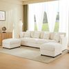 Merax U‑/L‑förmiges Chenille‑Sofa mit 2 Hockern, umwandelbare Eckcouch mit verstellbaren Armlehnen, Cloud‑Sofa‑Design, inkl. 4 Dekokissen und 2 Kopfstützen, Chenille‑Stoff, Beige Bild 2