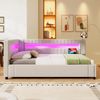 Schlafsofa mit LED-Beleuchtung und Stauraum, 90x200 cm, USB/Type-C Anschlüsse, Einzelbett mit Lattenrost, Polsterbett, Leinen Bild 3