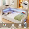 Schlafsofa mit LED-Beleuchtung und Stauraum, 90x200 cm, USB/Type-C Anschlüsse, Einzelbett mit Lattenrost, Polsterbett, Leinen Bild 4