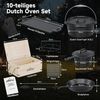 HOMELUX Topf-Set 10/12-tlg. Dutch Oven Set in Holzkiste Kochtopf Grillplatte Stieltopf, Gusseisen (Set, 10-tlg, Handschuhe, Stapelrost, Ringreiniger, Deckelheber), Gusseisen, vorgebacken, Hitzebeständig bis 280 °C Bild 2