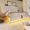 Doppelbett 160x200 cm mit 360° LED, USB-C, hydraulischem Stauraum & inkl. Matratze in Beige Bild 3