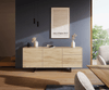 Sideboard Cuor 180 cm Keramik Laminam® Sabbia Eichefarbig 2 Türen 3 Schubfächer Fuß Schwebeoptik Metall Schwarz Bild 2