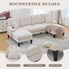 U-förmiges 4-Sitzer Sofa 250x130x88 cm mit 2 Chaise-Lounges, Seitentaschen und USB/Type-C, Leinenstoff Beige Bild 5