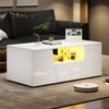 LED-Couchtisch 100x50x40 cm mit Hochglanzfront, 2 Schränken, 1 Schublade & offenem Ablagefach,Weiß Bild 3