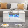 LED-Couchtisch 100x50x40 cm mit Hochglanzfront, 2 Schränken, 1 Schublade & offenem Ablagefach,Weiß Bild 2
