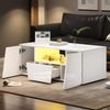 LED-Couchtisch 100x50x40 cm mit Hochglanzfront, 2 Schränken, 1 Schublade & offenem Ablagefach,Weiß Bild 4