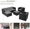 tectake® Poly Rattan Lounge, Outdoor Sitzgruppe, Set mit Sofa, 2 Sesseln, Hocker, Tisch, frei kombinierbar, Gartenmöbel für 5-6 Personen, für Garten Terrasse Balkon, inkl. Polster - schwarz Bild 3