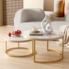 MODFU Couchtisch-Set 2-teilig, MDF in Marmoroptik mit Metallgestell, Gold/Weiß, 45x80 cm / 33,5x60 cm Bild 4