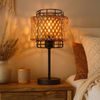 LED Boho Tischleuchte, Käfig, Bambusgeflecht, schwarz, H 32 cm Bild 2