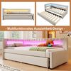 Daybett, Tagesbett, Schlafsofa, 90*200cm , Bett mit LED-Fernbedienungslichtleiste am Bettende, Bett mit Ausziehbett ohne Matratze, USB + TYPE-C, Leinen, beige Bild 3