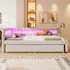 Daybett, Tagesbett, Schlafsofa, 90*200cm , Bett mit LED-Fernbedienungslichtleiste am Bettende, Bett mit Ausziehbett ohne Matratze, USB + TYPE-C, Leinen, beige Bild 4