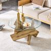 Couchtisch rund 79 x 79 x H 45 cm mit Glasplatte, MDF in Holzoptik und Kreuzgestell Bild 4
