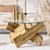 Couchtisch rund 79 x 79 x H 45 cm mit Glasplatte, MDF in Holzoptik und Kreuzgestell Bild 3