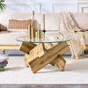 Couchtisch rund 79 x 79 x H 45 cm mit Glasplatte, MDF in Holzoptik und Kreuzgestell Bild 2