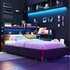 STILVORA Metallbett 90×200 mit Stauraum Jugendbett Kinderbett im Gaming (Metall-Gamingbett, Plattformbett, 3 Schubladen, Lochwand, Gaming-Stil, LED, USB, Seitenregale, Stauraum unter Bett), robust, platzsparend, modern, stabil, kabelarm, multifunktional Bild 3