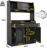 Merax Küchenschrank, Hochschrank, Vitrinenschrank, Buffetschrank mit Verstellbaren Ablagen, Esszimmerschrank mit 2 Schubladen,Sideboard mit LED-Beleuchtung, Variable Lichtfarben, schwarz Bild 4