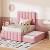 Polsterbett 90x200 cm Mit Ausziehbett Und 3 Schubladen Multifunktionsbett Mit Höhenverstellbarem Kopfteil Kinderbett Gästebett Mit Stauraum In Rosa Bild 2