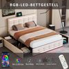 Flieks Polsterbett, LED Doppelbett 4 Schubladen 2 USB-Anschluss 140x200cm Leinen Bild 4