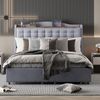 Polsterbett 140x200 cm mit 4 Schubladen und USB-Kopfteil – Leinenstoff Grau, flaches Doppelbett Bild 4