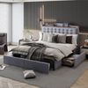 Polsterbett 140x200 cm mit 4 Schubladen und USB-Kopfteil – Leinenstoff Grau, flaches Doppelbett Bild 3